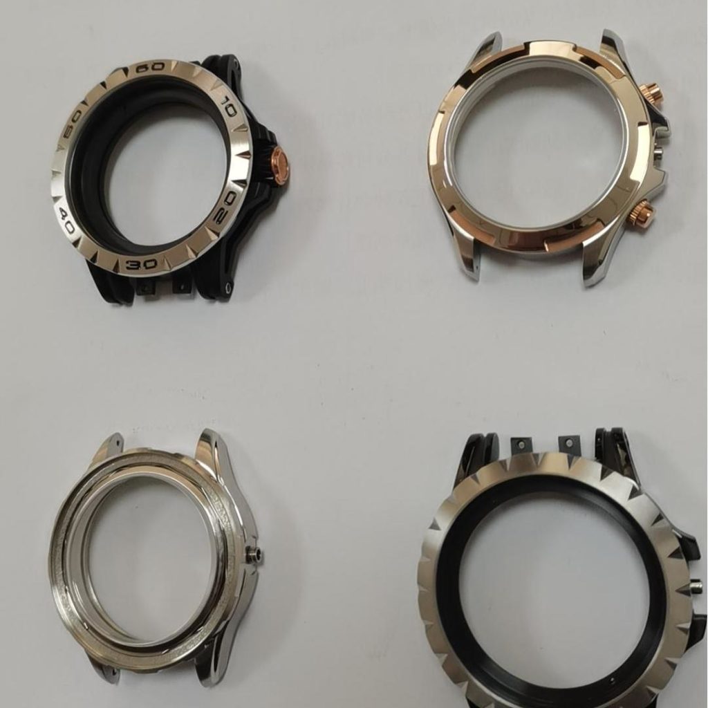 CNC-machined watch case, displaying intricate details and precise engineering for a durable and stylish finish.